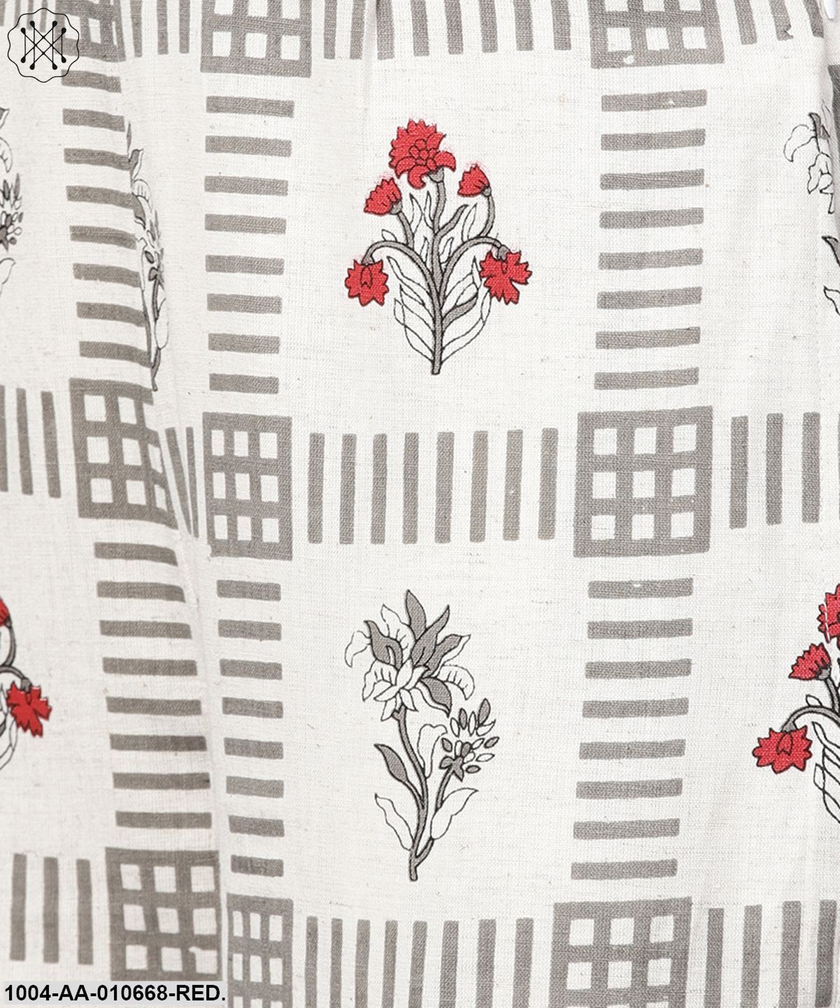 Red 3/4Th Sleeve Tops With Off White Printed Palazzo