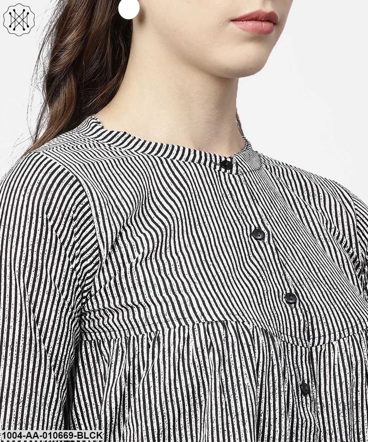 Black Striped Full Sleeve A-Line Top With Regular Fit Palazzo Set