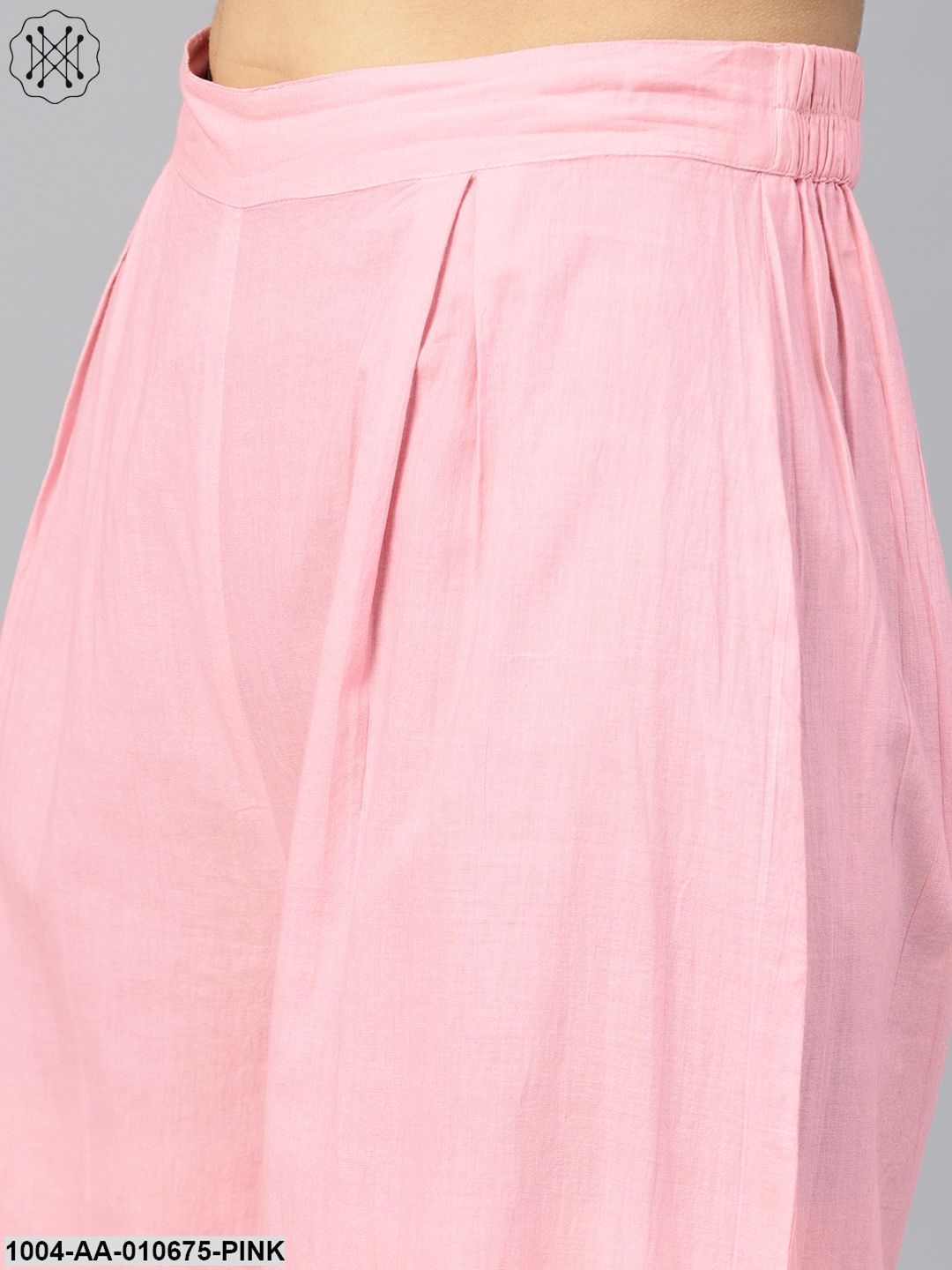 Pink Cap Sleeve Block Printed Cotton Crop Top With Block Printed Palazzo
