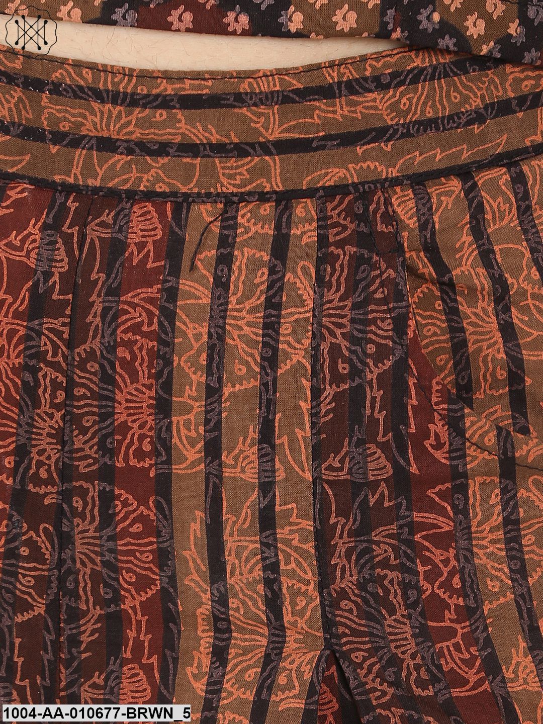 Brown Check Sleeveless Crop Top With Striped Calf Length Flared Palazzo