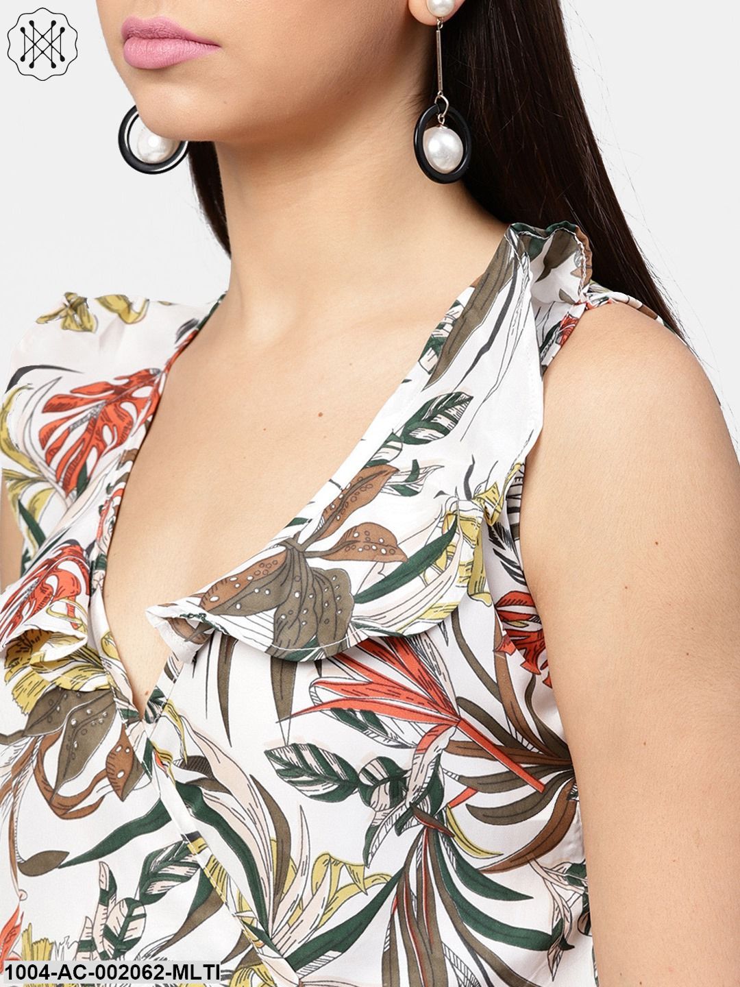 Multi Printed Sleeveless V-Neck Short A-Line Dress