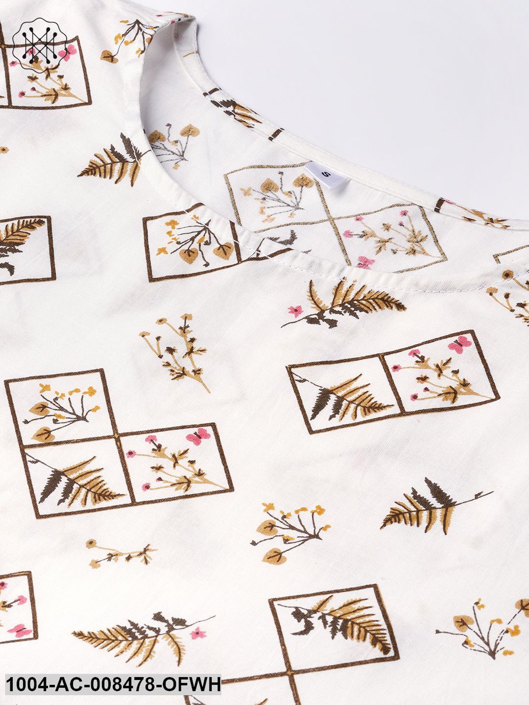 Off-White Printed Maxi Dress With Round Neck & 3/4Th Sleeves