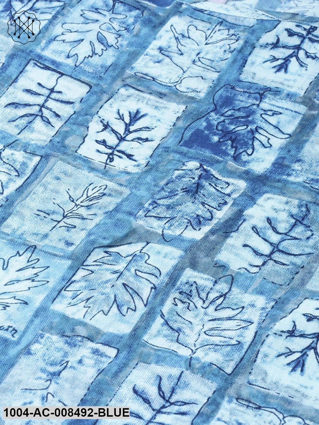 Light Blue Printed 3/4Th Sleeve Cotton Maxi Dress