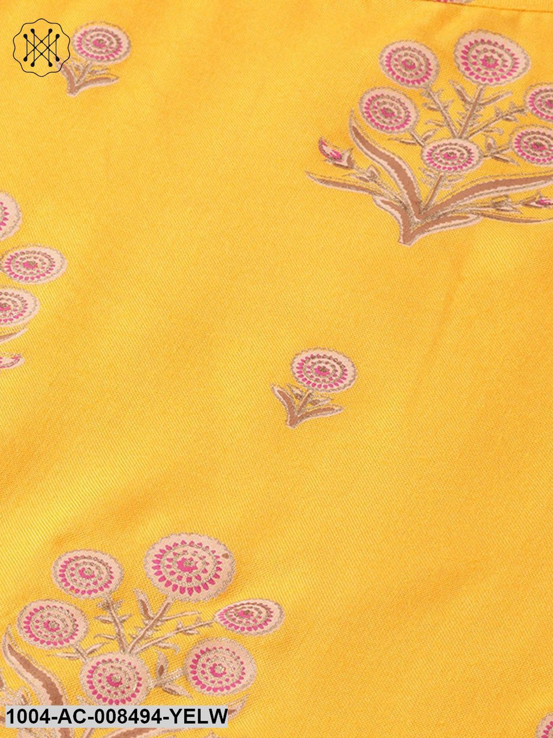 Yellow With Gold Printed Half Sleeve Cotton Maxi Dress