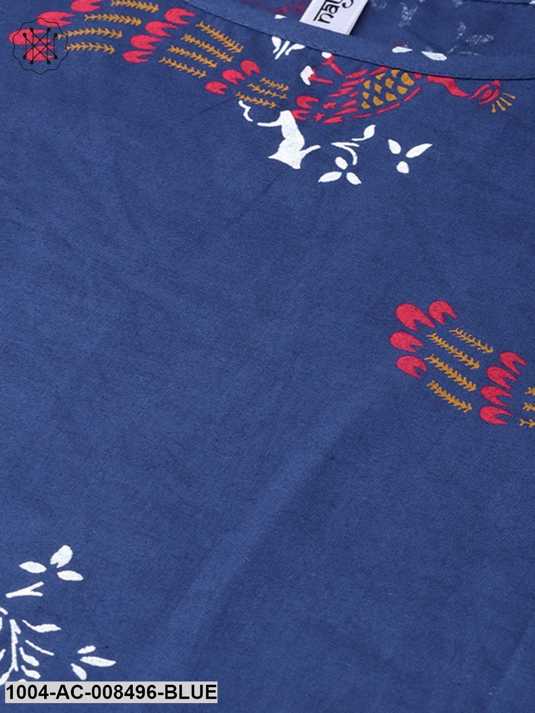 Blue & Cobalt Printed Half Sleeve Cotton Maxi Dress