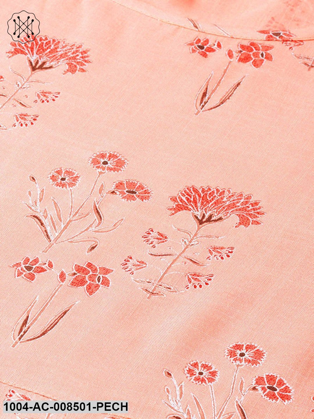 Peach Printed Half Sleeve Cotton Maxi Dress