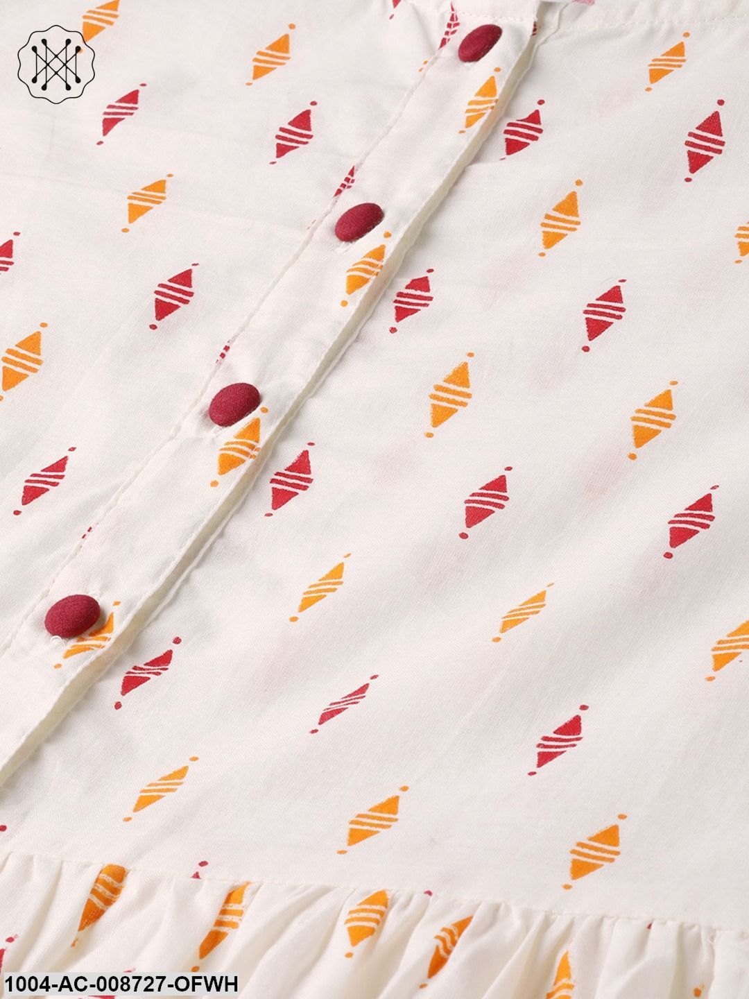 Off-white Multi coloured Geometric Printed Maxi dress with Front Placket & Half sleeves