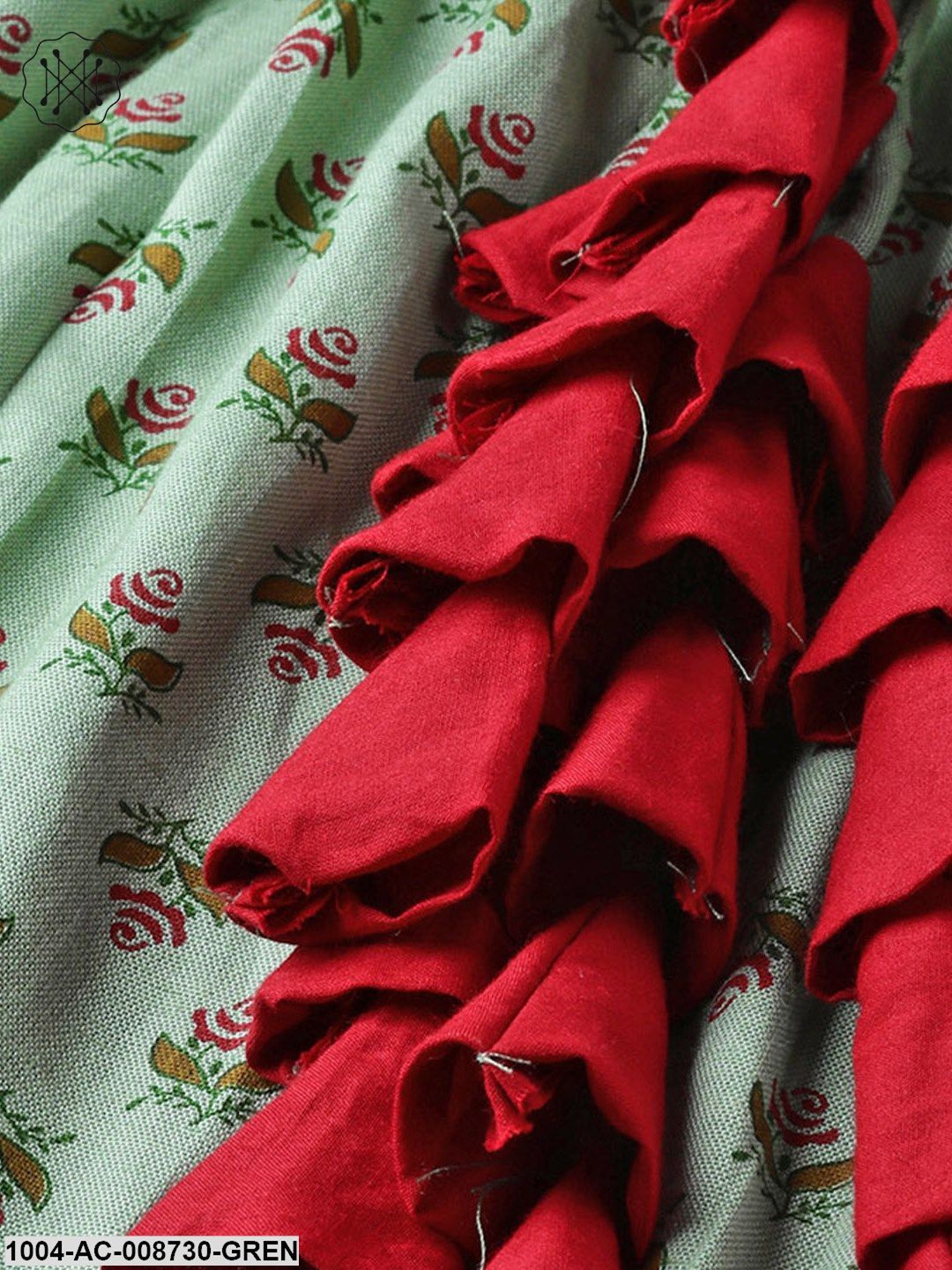 Green Floral printed Maxi dress with Round Neck & gota detailing on sleeves