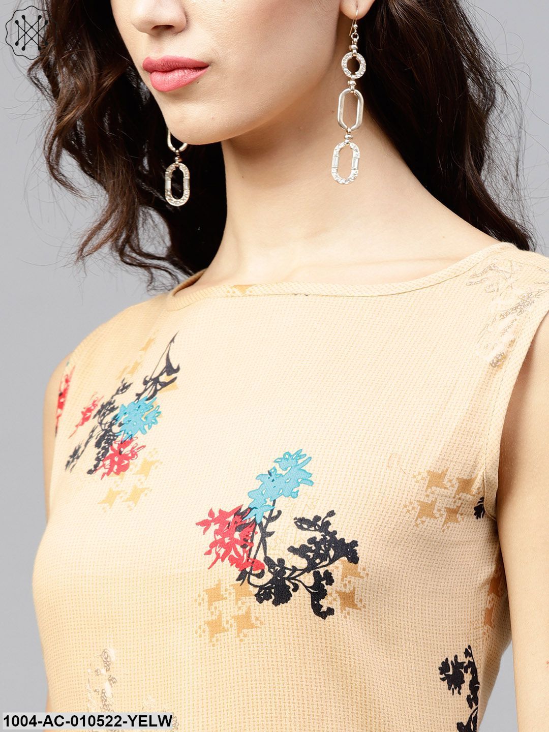 Sleeveless Pale Yellow Maxi DressWith Round Neck