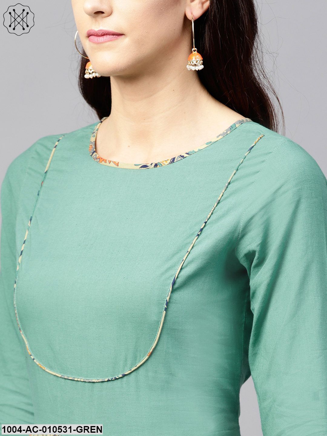 Multi Printed Maxi Dress With Round Neck And Full Sleeves