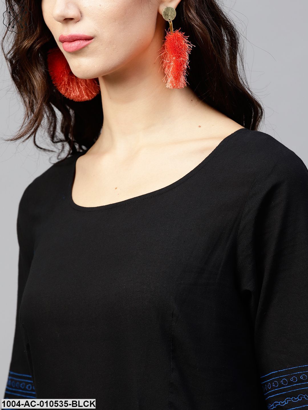 Black Block Printed Maxi Dress With Round Neck AndHalfsleevs