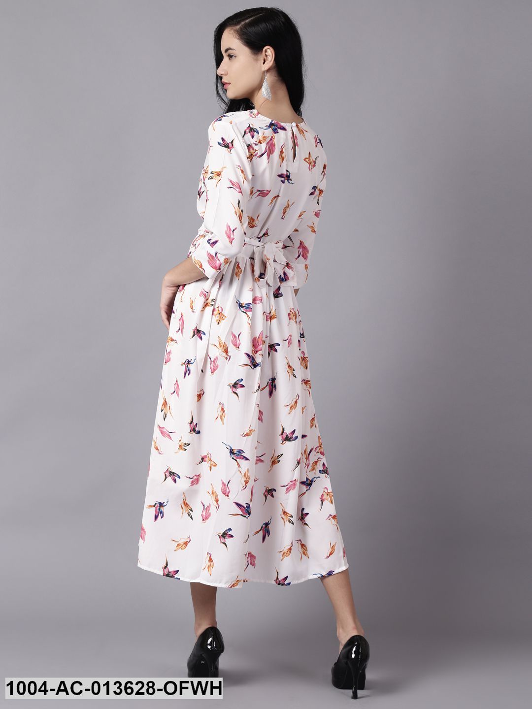 Off-white Floral Printed Choker Neck A-Line Dress