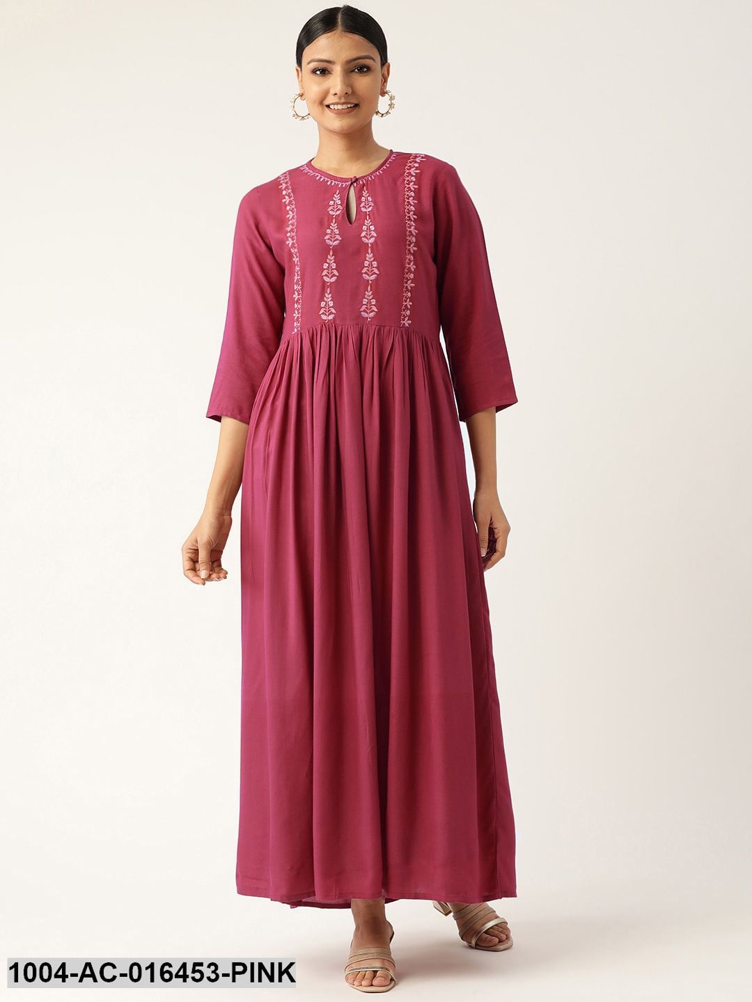 Pink Solid Solid Keyhole Neck Viscose Rayon Fit and Flare Dress Pink Solid Solid Keyhole Neck Viscose Rayon Fit and Flare Dress