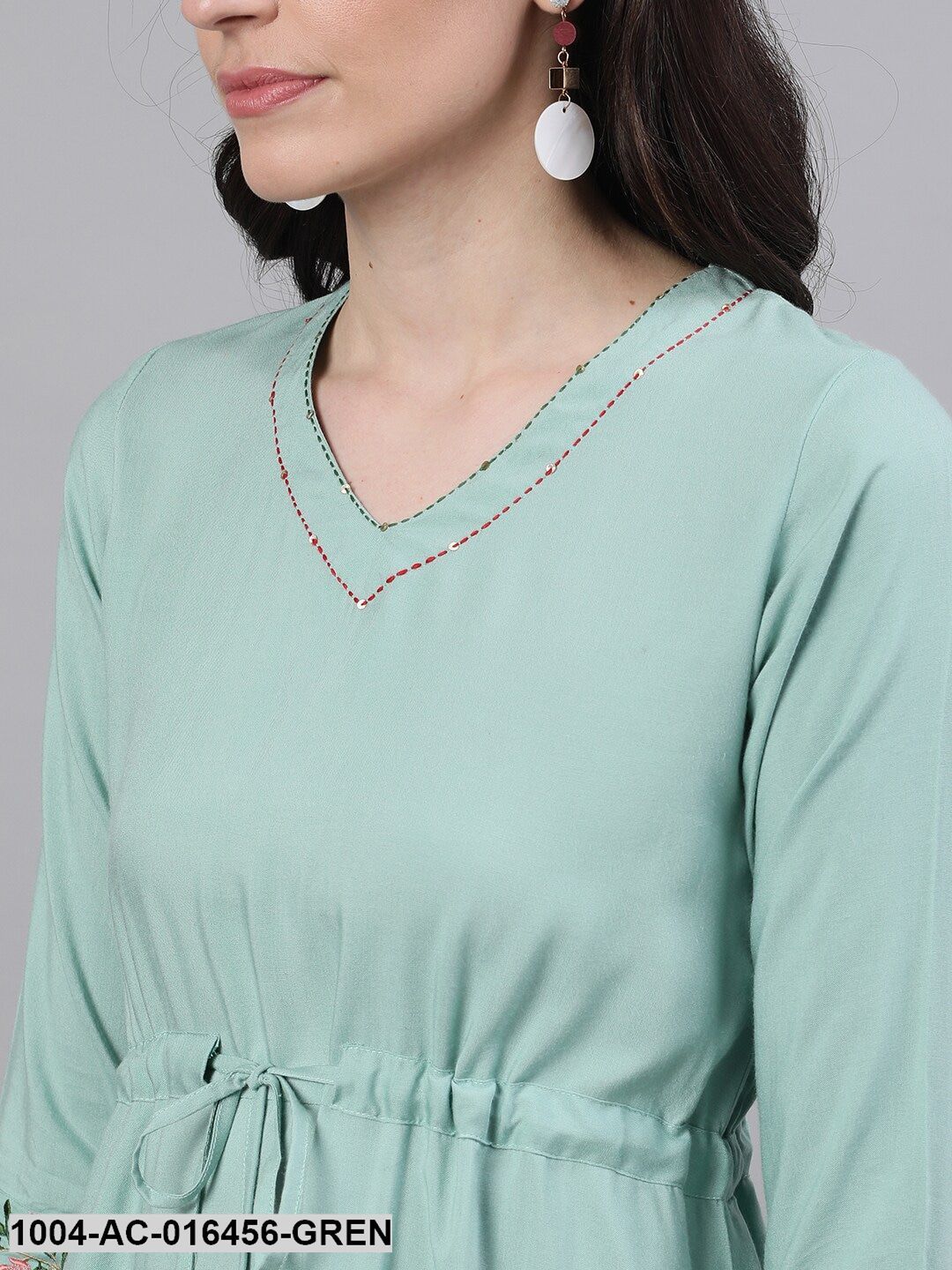 Sage Green Solid Solid V-Neck Viscose Rayon Maxi Dress