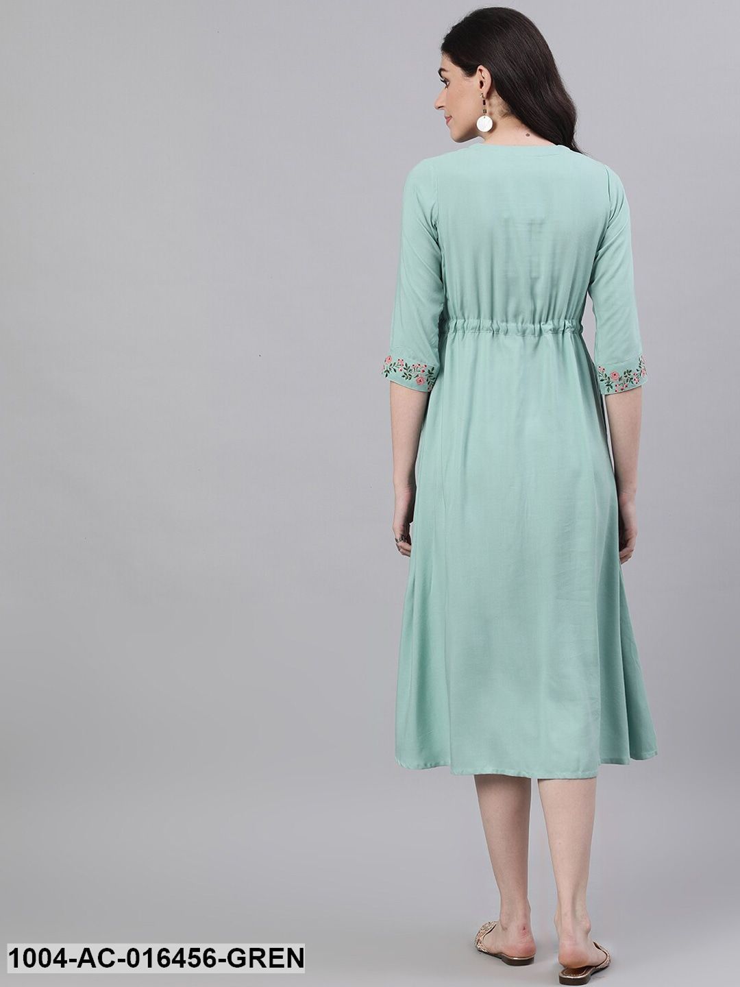 Sage Green Solid Solid V-Neck Viscose Rayon Maxi Dress
