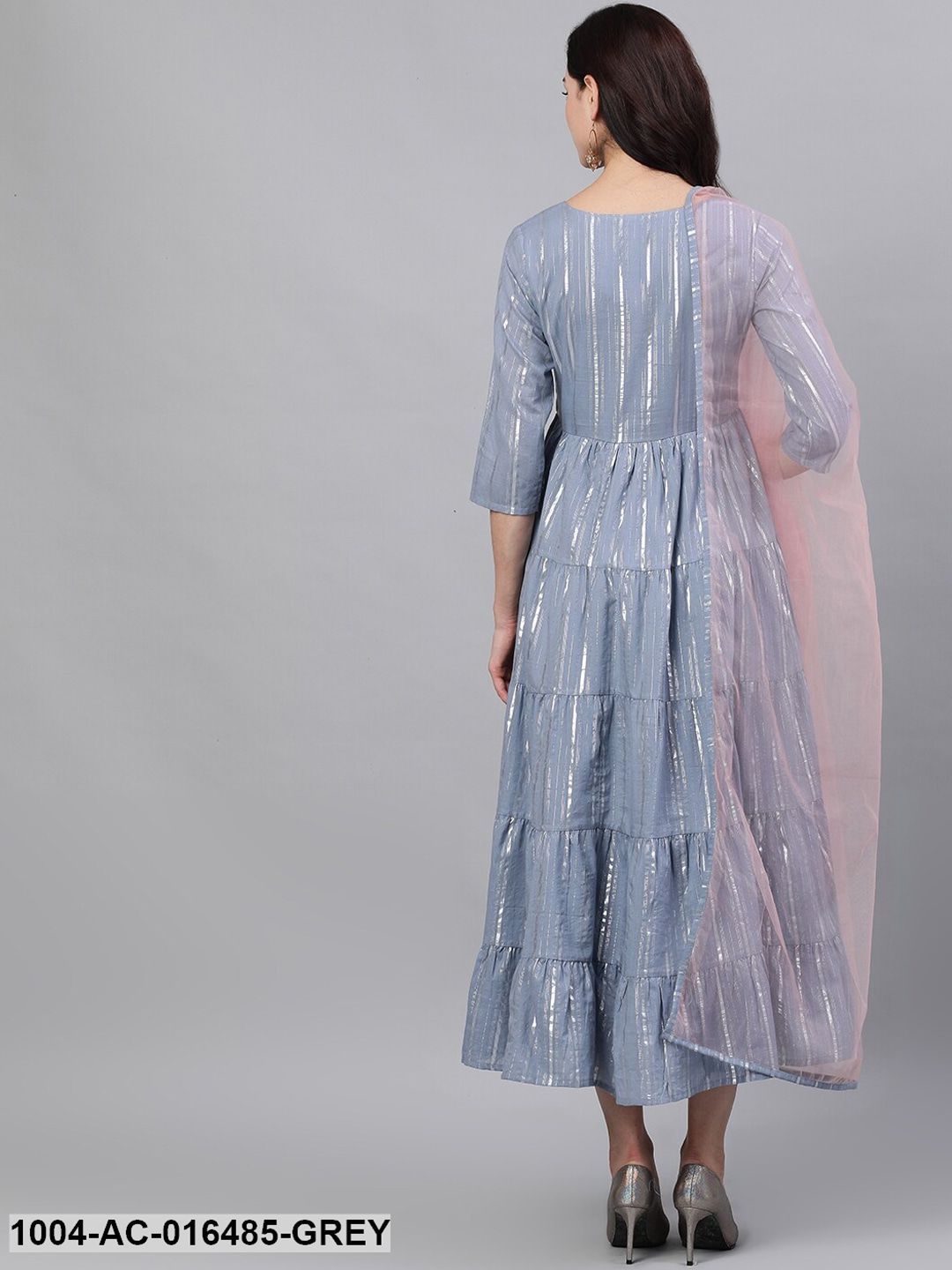 Light Grey Solid Solid Round Neck Cotton Maxi Dress