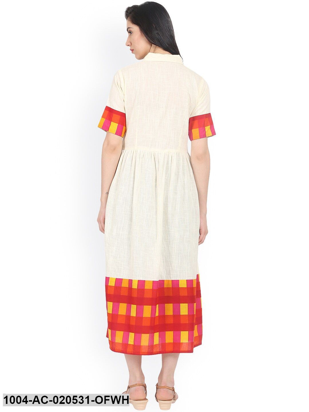 Off-White Checked Fit and Flare Dress