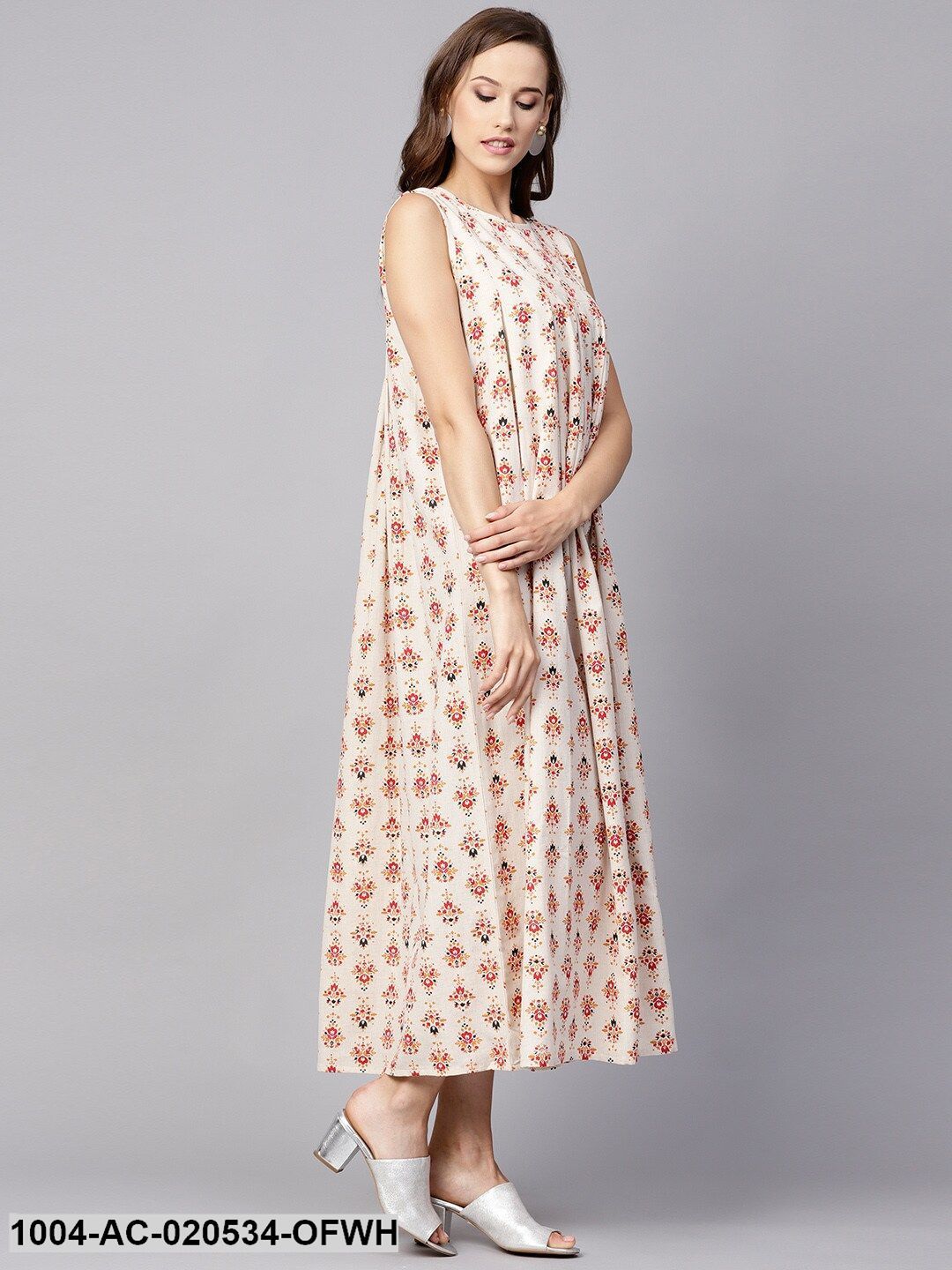 Off-White & Red Printed Maxi Dress