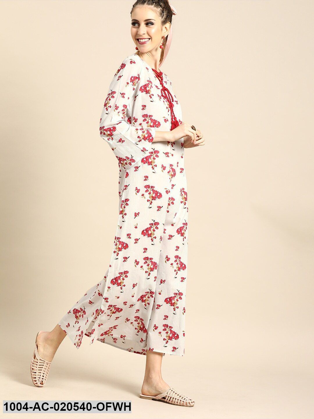 Off-White & Pink Printed Maxi Dress