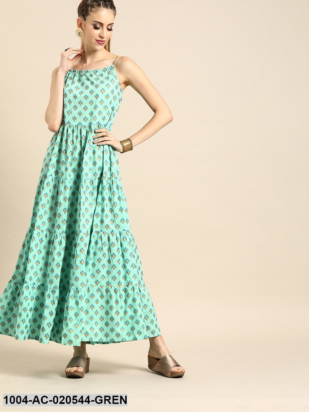 Mint Green Printed Maxi Dress