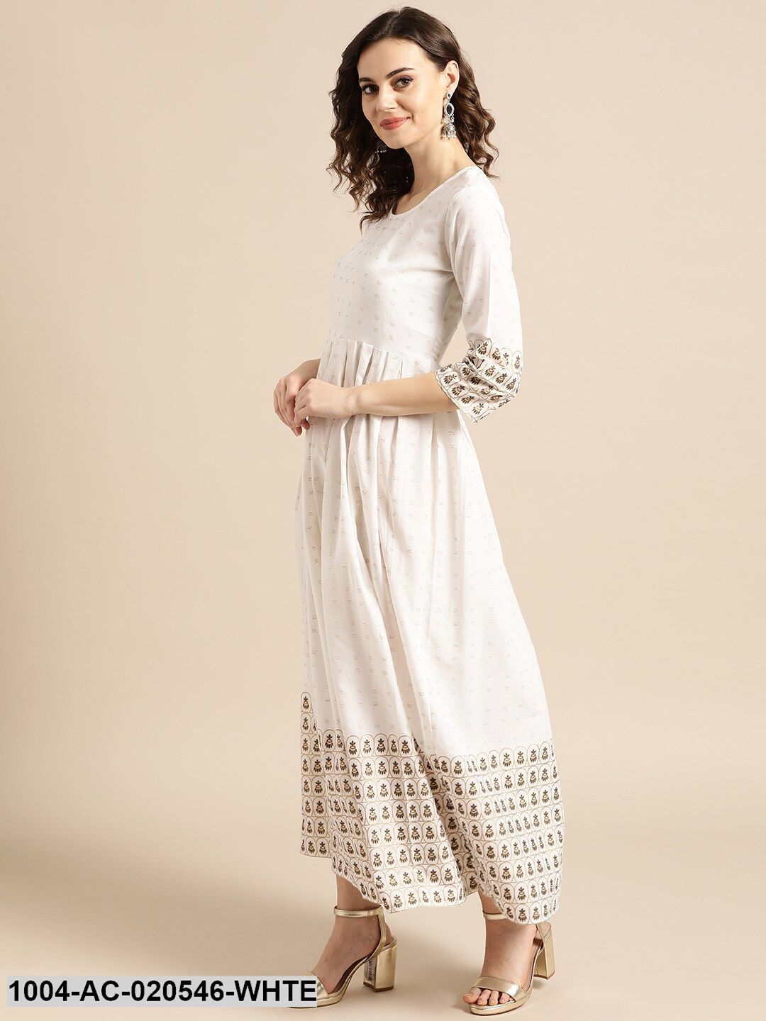 White & Golden Printed Maxi Dress