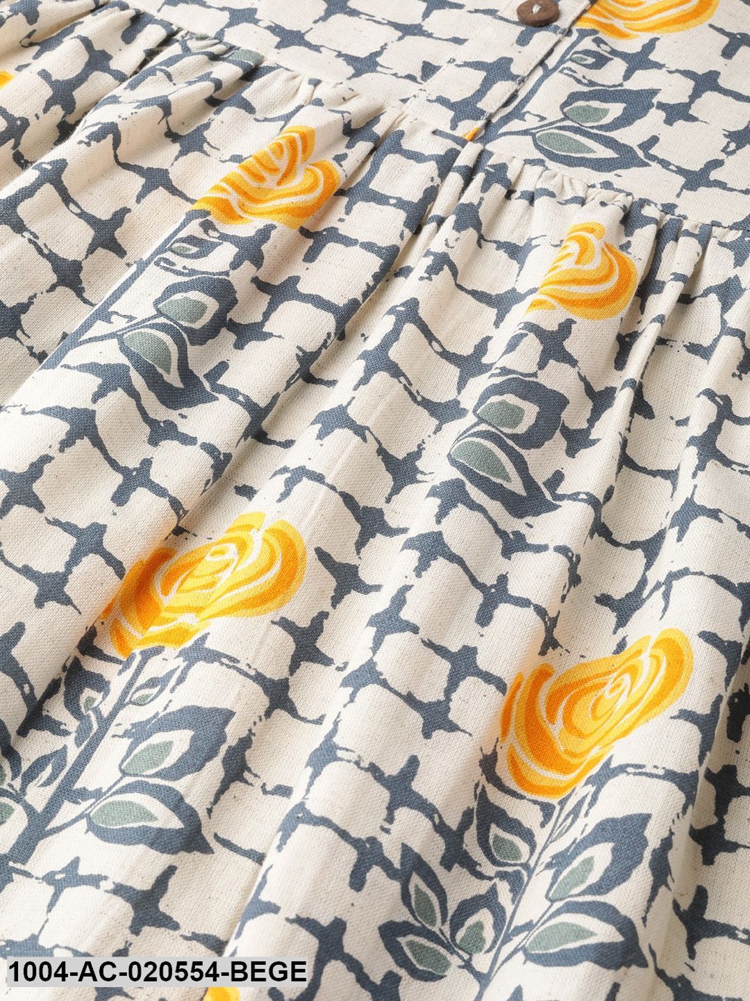 Beige & Navy Blue Printed A-Line Dress