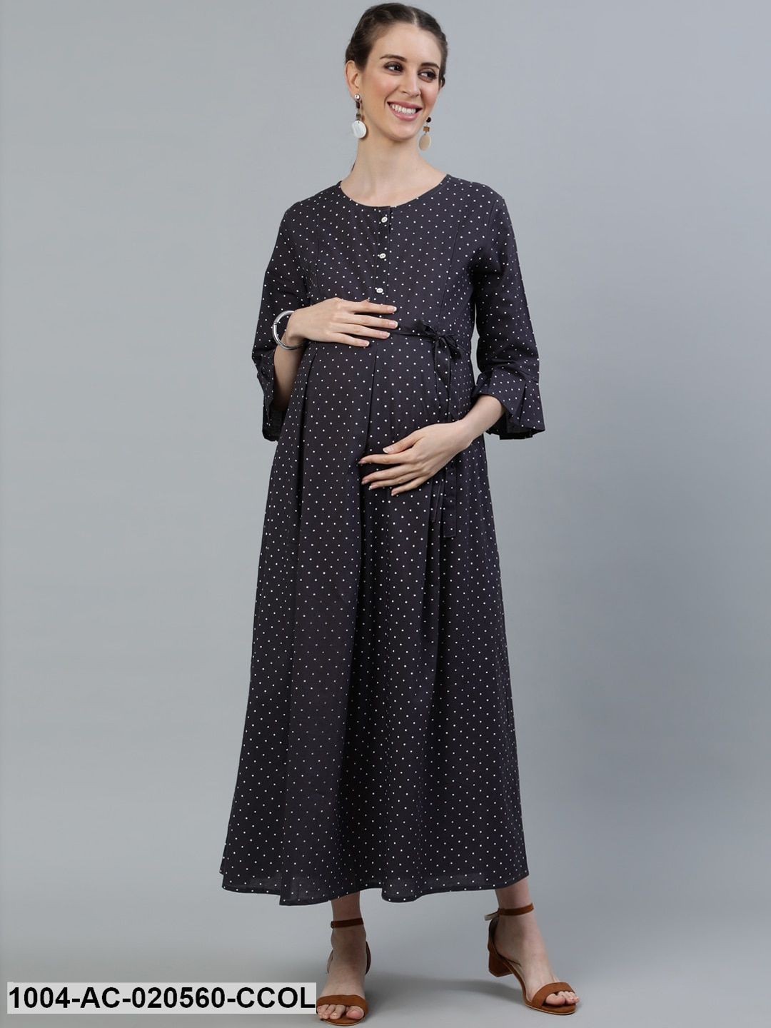 Charcoal Polka Dots Maternity Maxi Dress