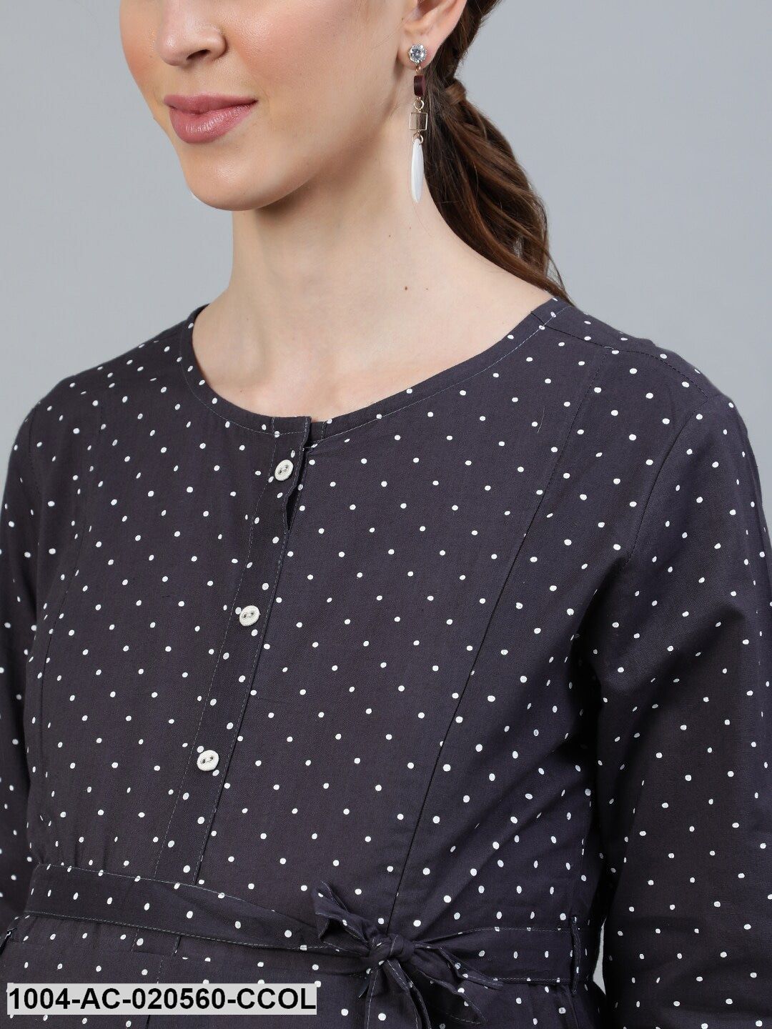 Charcoal Polka Dots Maternity Maxi Dress
