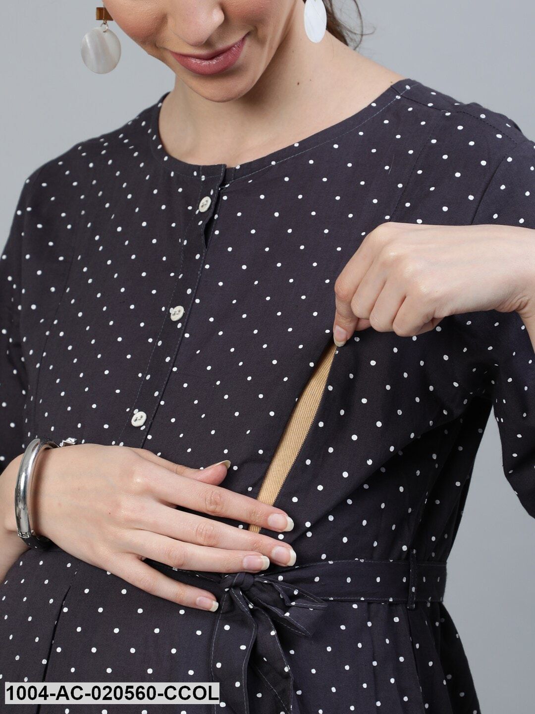 Charcoal Polka Dots Maternity Maxi Dress