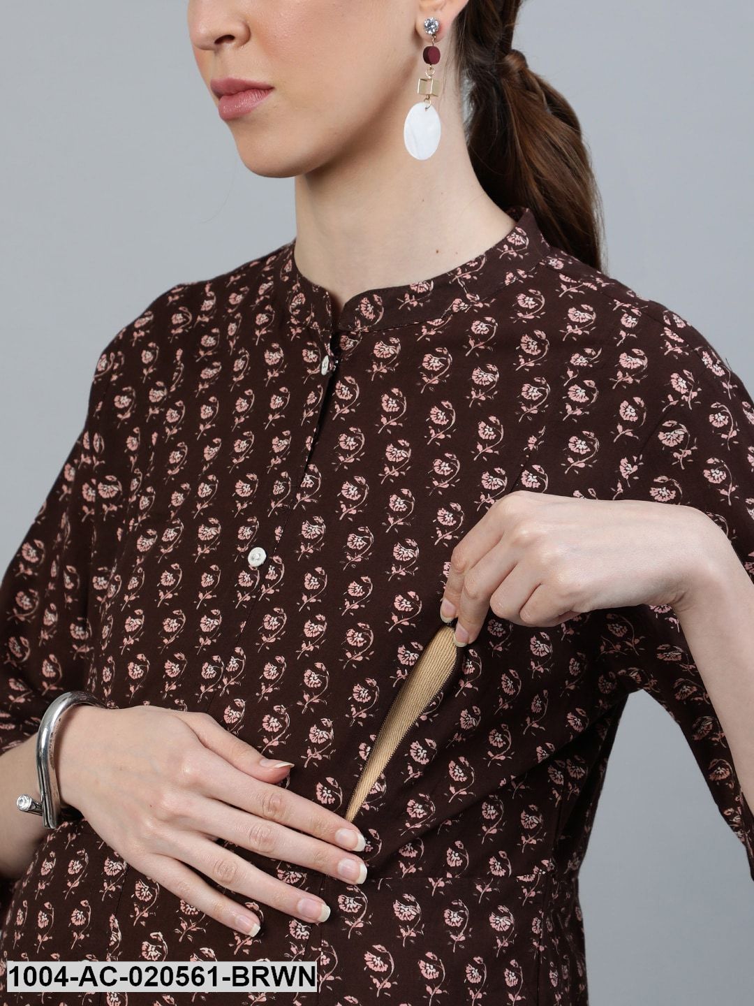 Brown Printed Maternity Maxi Dress