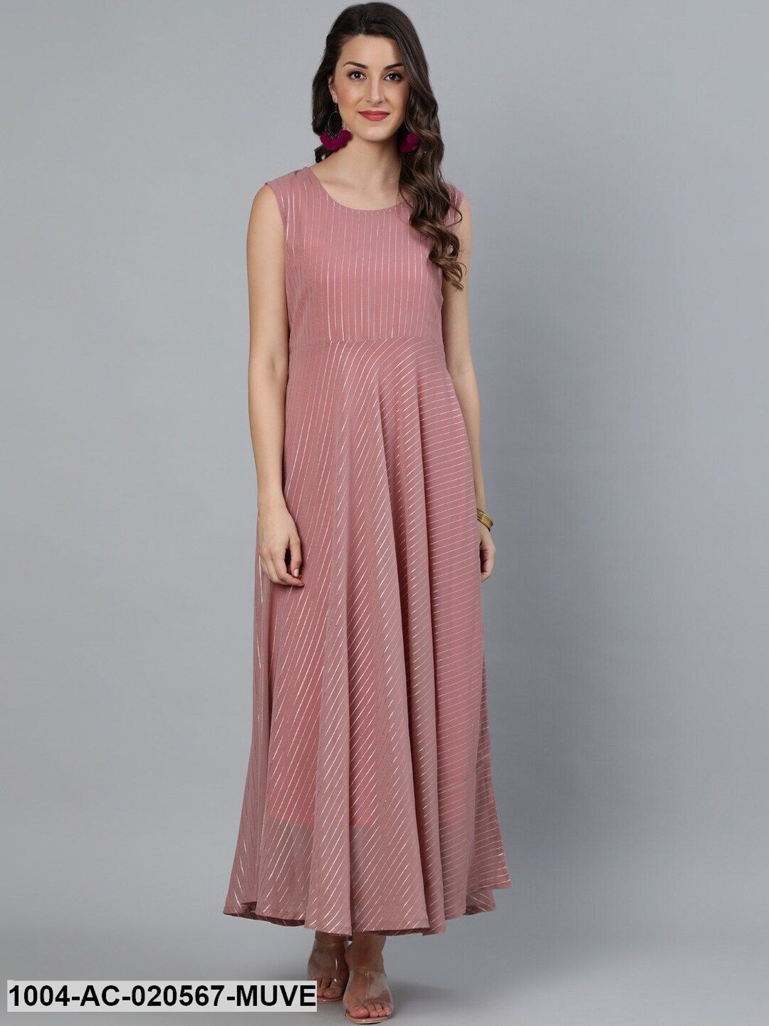 Mauve Foil Printed Maxi Dress