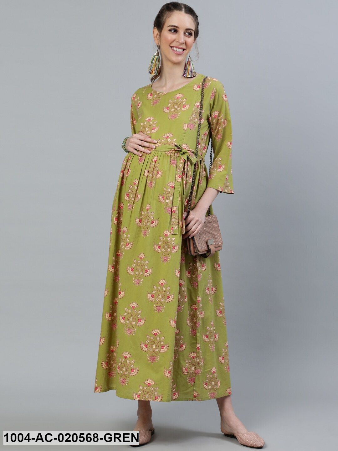 Green Floral Maternity Maxi Dress