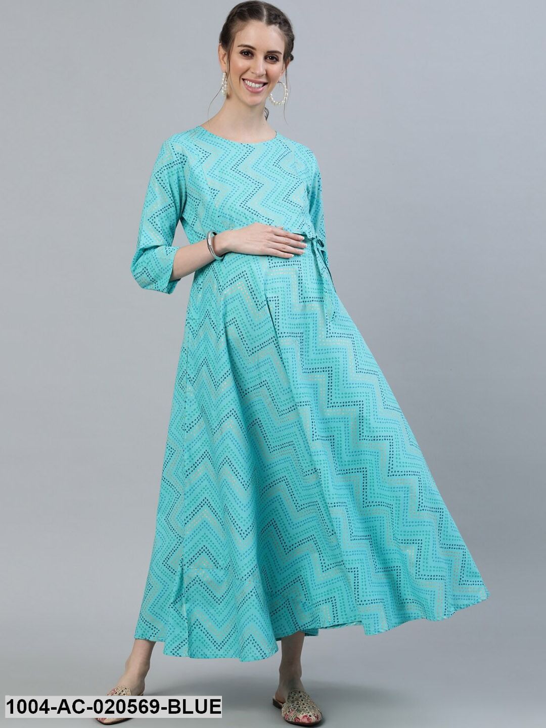 Blue Maternity Cotton Maxi Dress