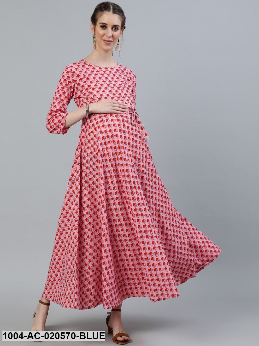 Blue Ethnic Motifs Maternity Maxi Dress