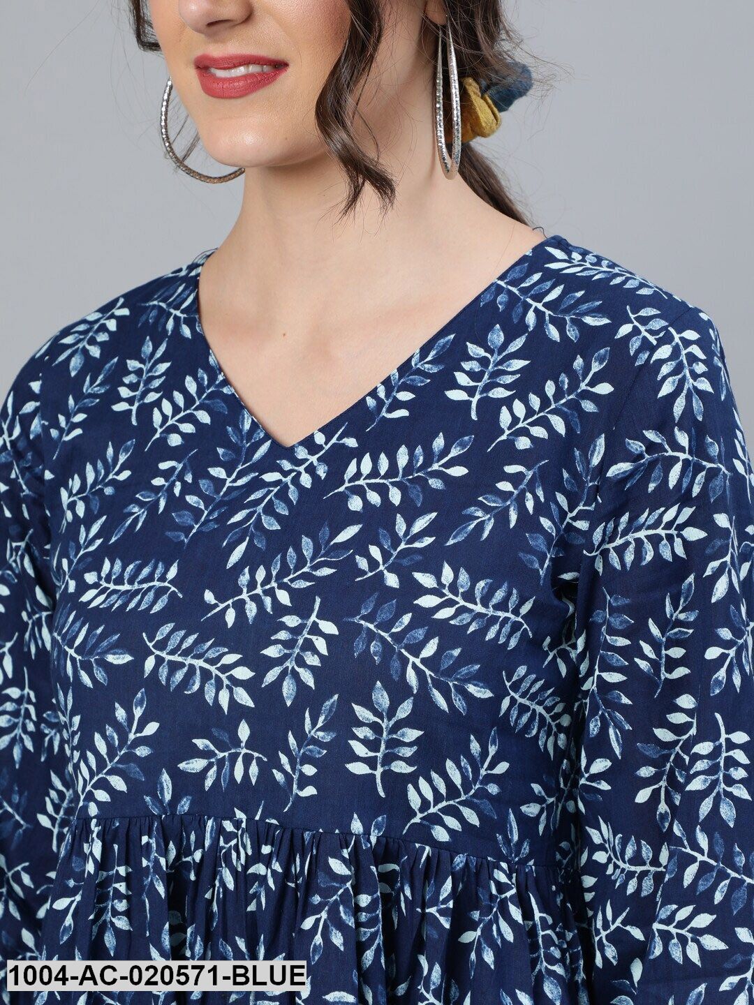 Blue Printed Fit and Flare Cotton Dress