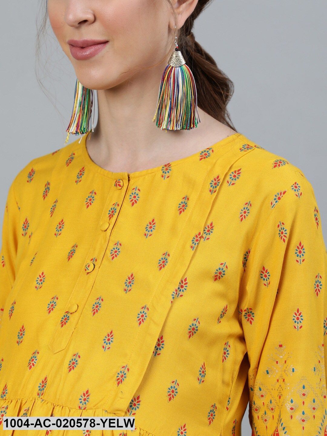 Yellow & Red Ethnic Motifs Maternity Maxi Dress