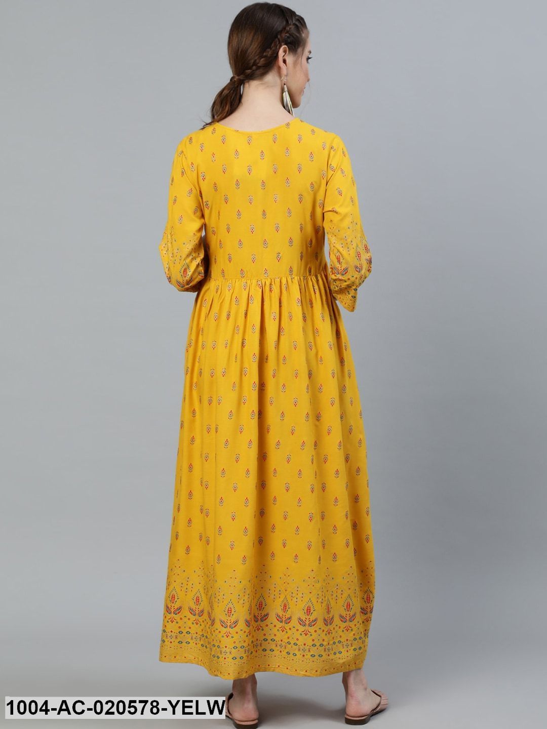 Yellow & Red Ethnic Motifs Maternity Maxi Dress
