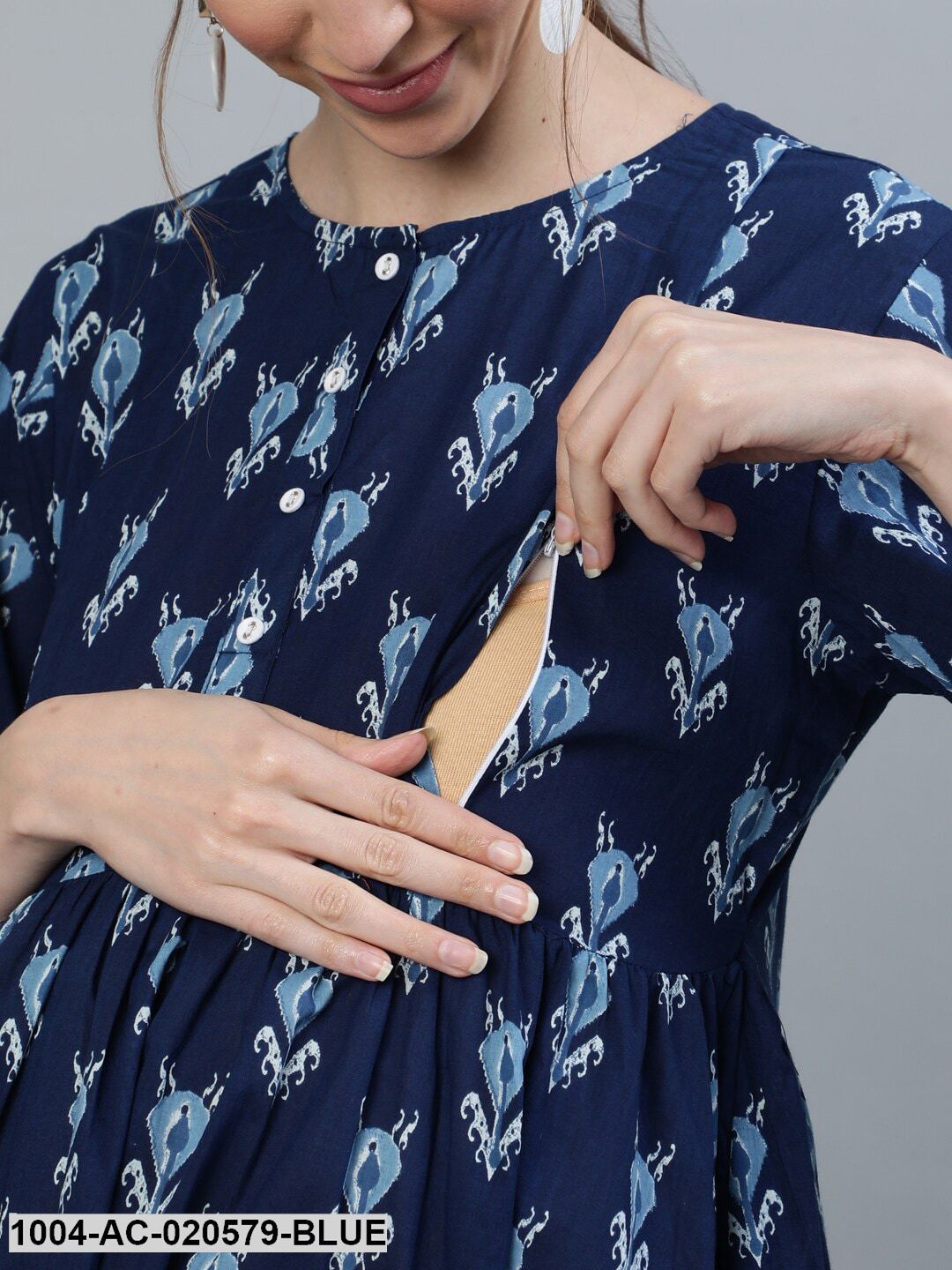 Maternity Blue Ethnic Motifs Maxi Dress