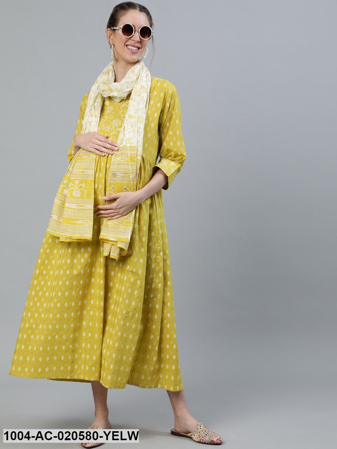 Yellow Floral Maxi Dress With Dupatta