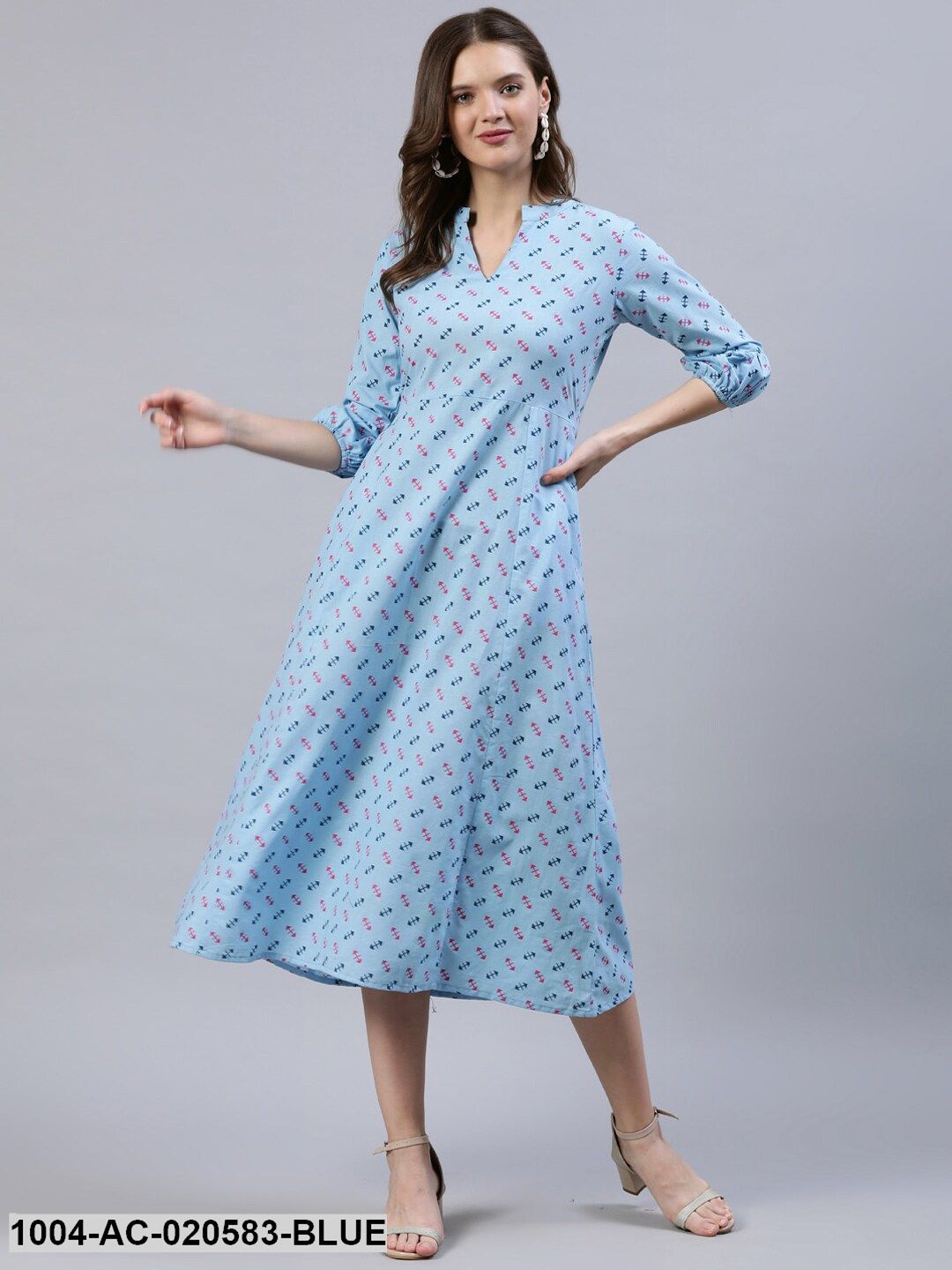 Blue A-Line Midi Dress