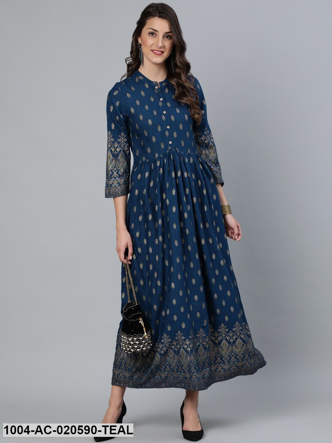 Teal Printed Maxi Dress