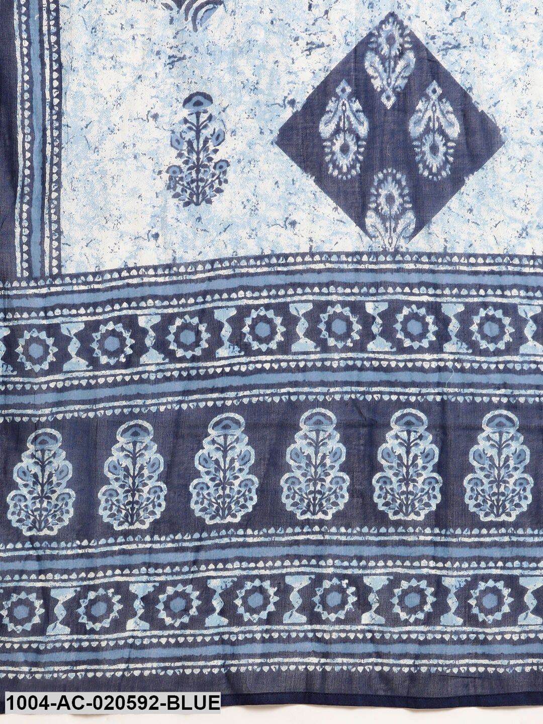 Blue & White Ethnic Motifs Printed Pure Cotton A-Line Dress With Dupatta