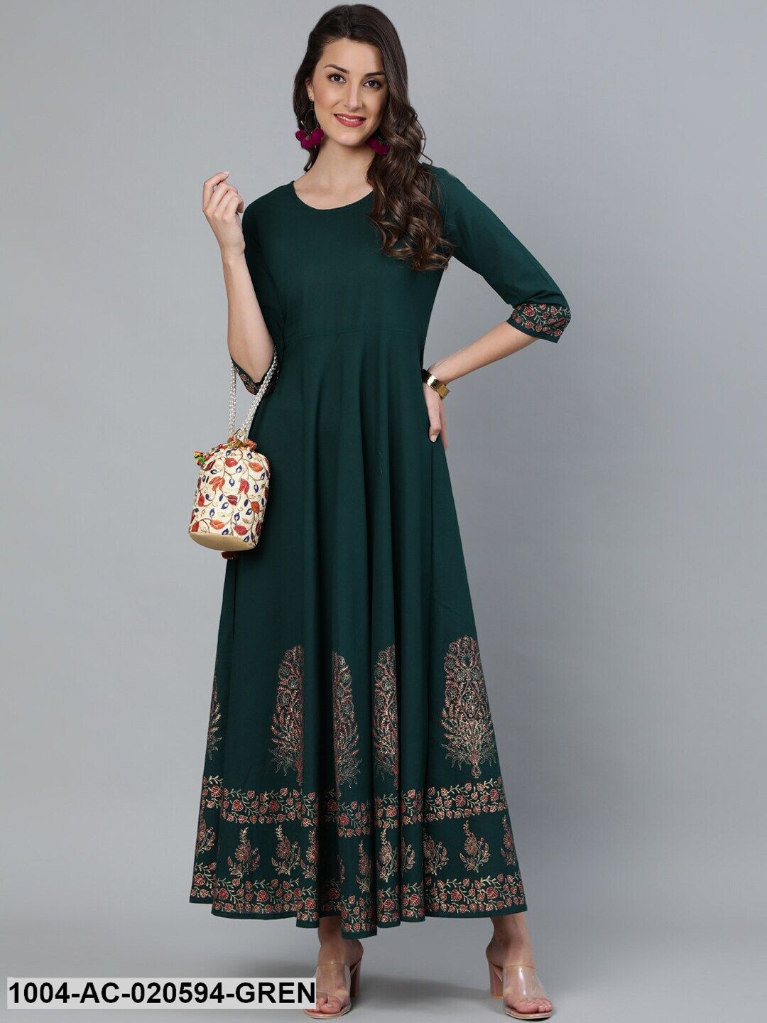 Green Printed Cotton Maxi Dress