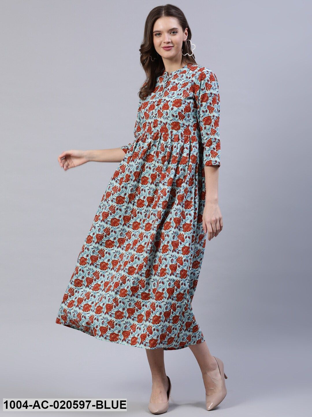 Blue Floral Midi Dress