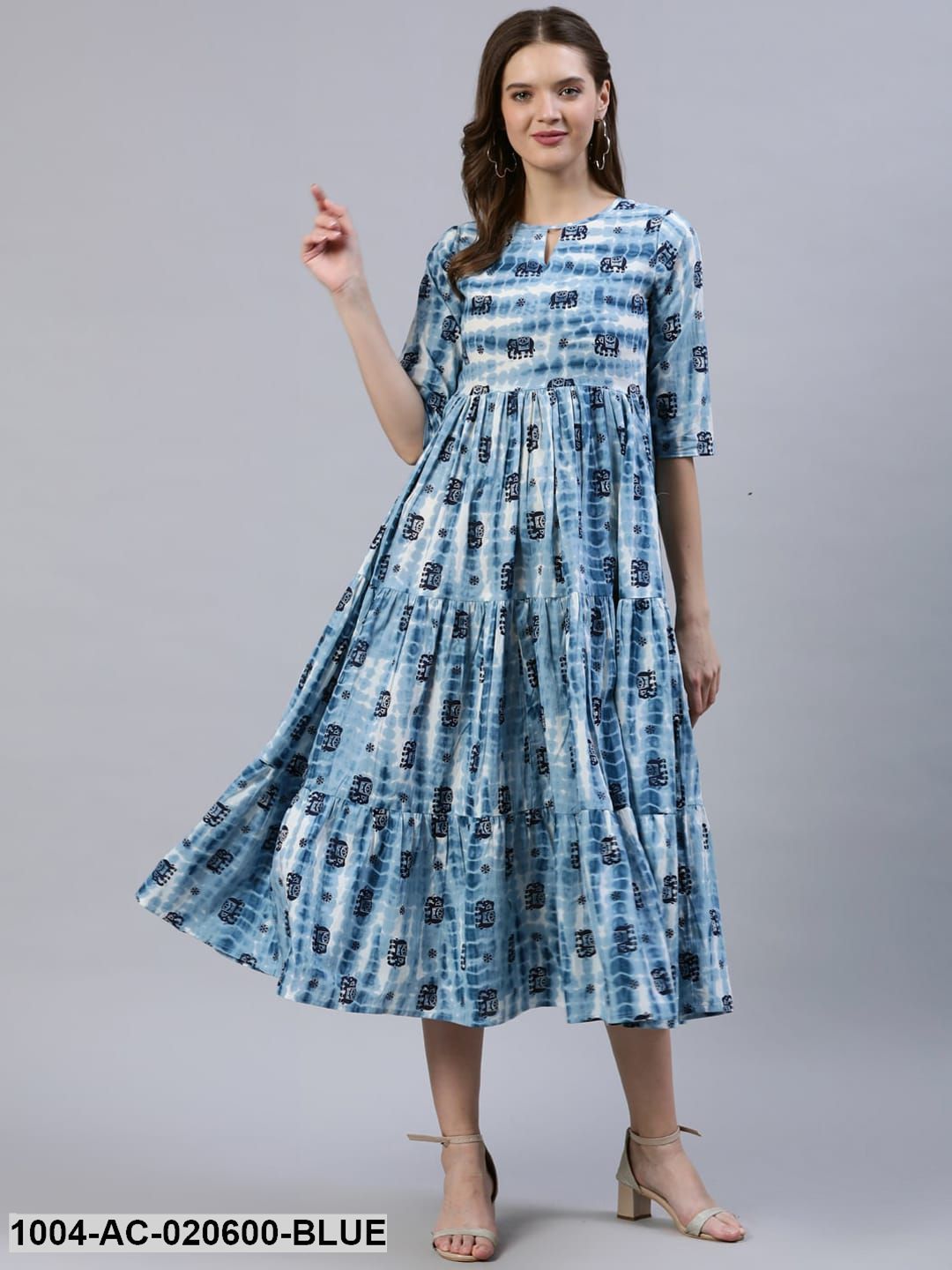 Blue Animal Dyed Empire Midi Dress