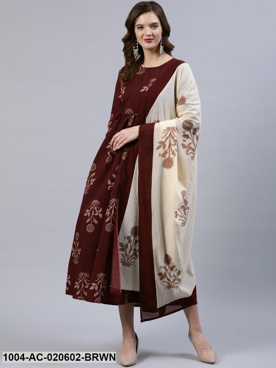 Brown Ethnic Motifs Maxi Dress