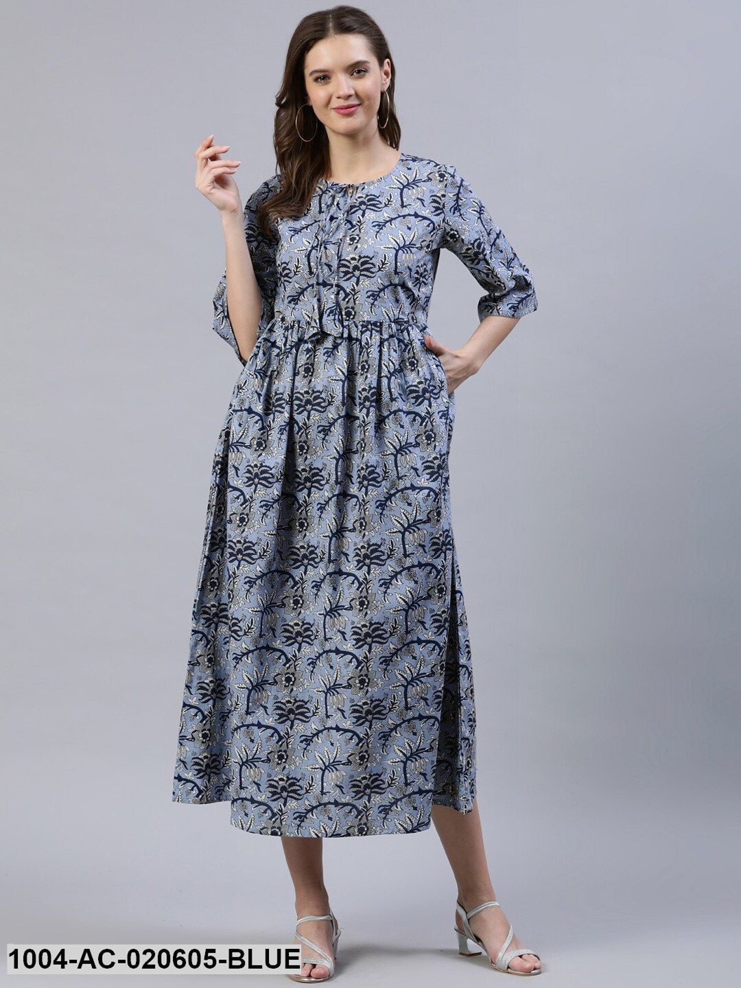 Blue Floral Midi Dress