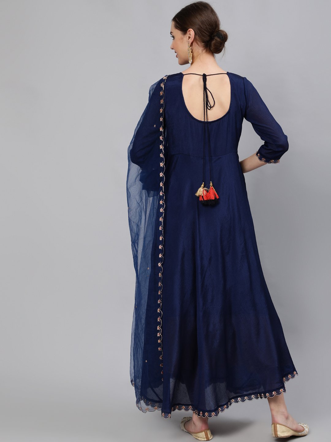 Women Pink Embroidered Maxi Dress WIth Sequuined Dupatta