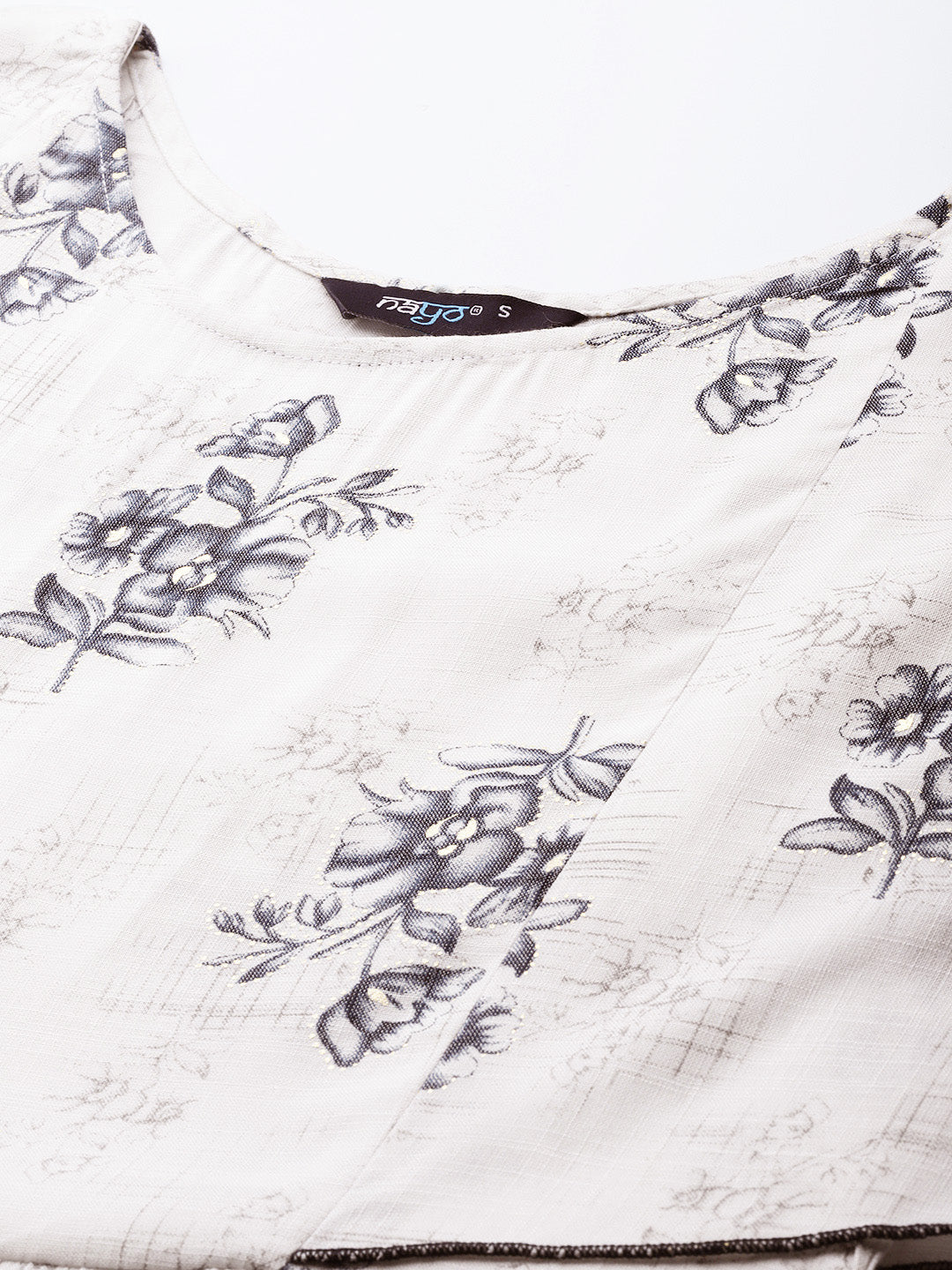 Off-White Floral Printred Taired Dress With Flared Sleeves