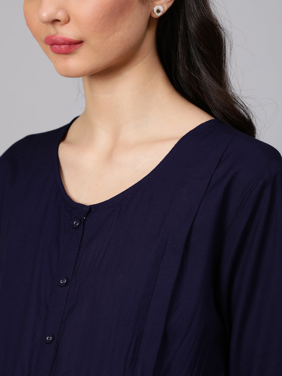 Navy Blue Maternity Dress With Three Quater Sleeves